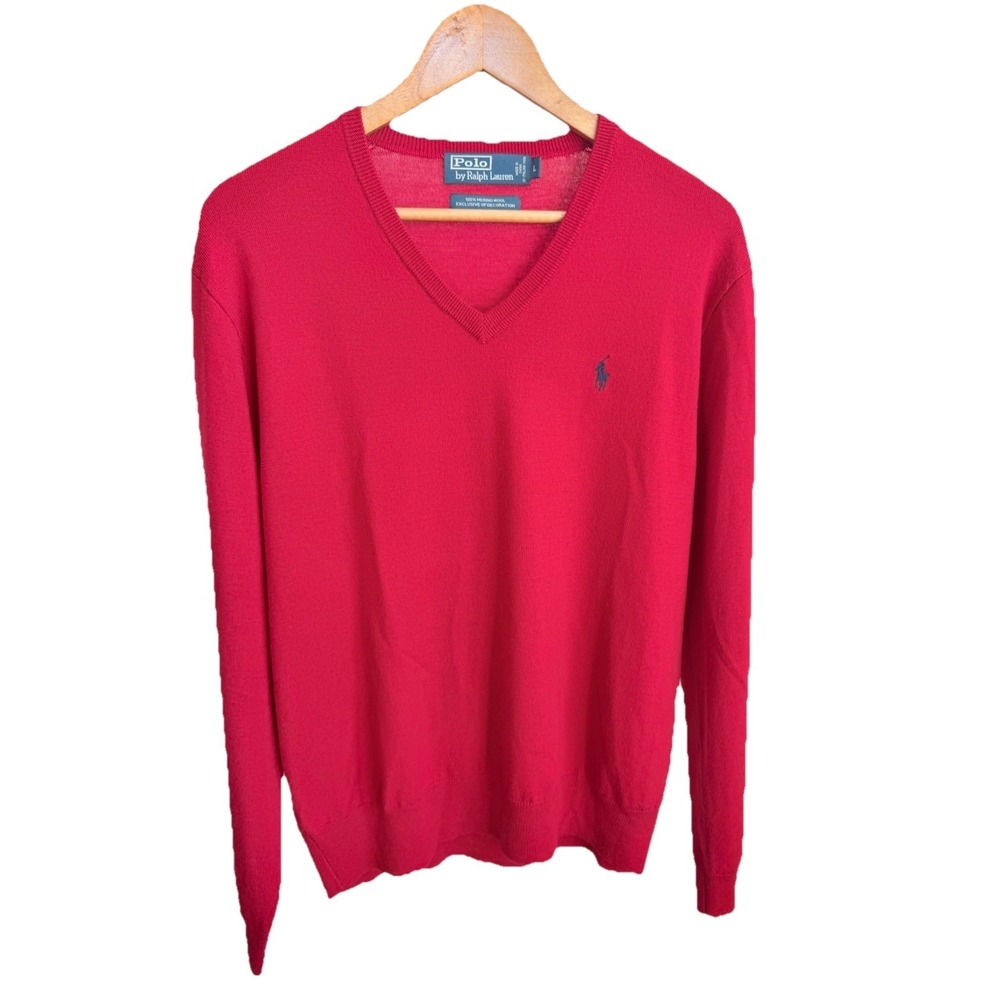Vintage Polo Ralph Lauren 100% Merino Wool Pullover Red Sweater Sz L Valentines